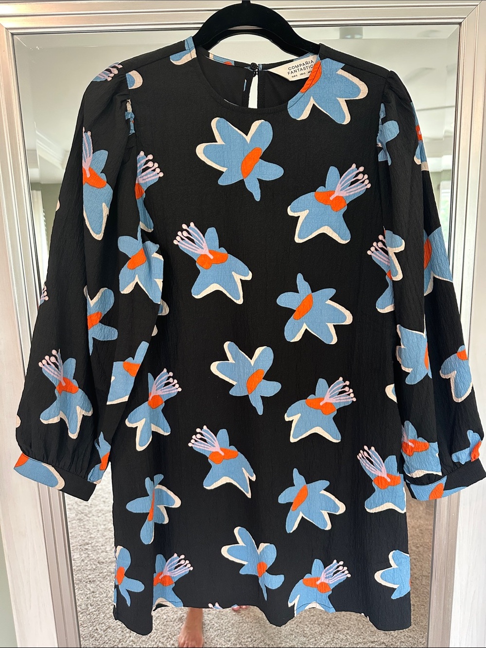 Compania Fantastica Black Dress with Blue & Orange Floral Print